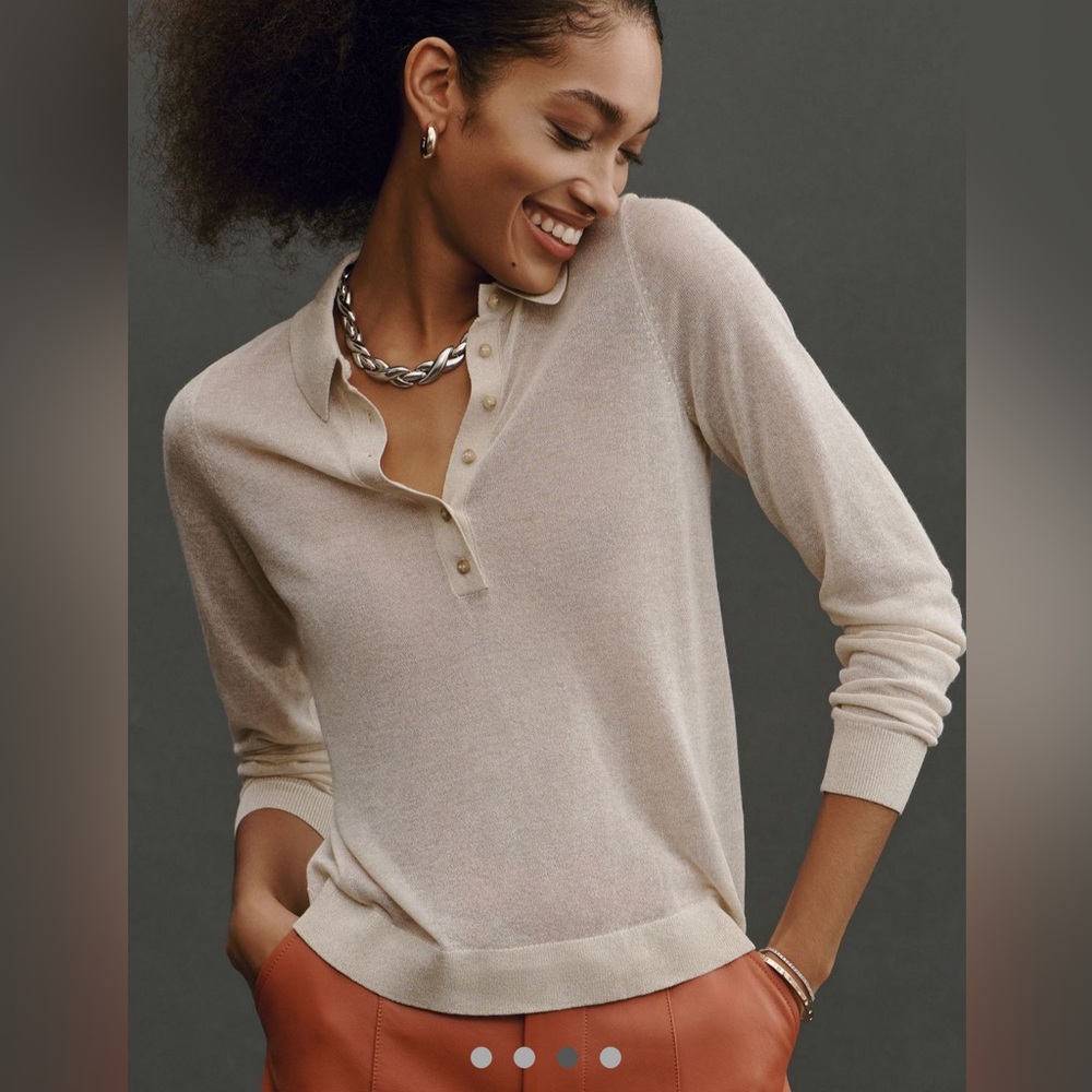 NWT Anthropologie Maeve Sheer Woven Collar Sweater size small
